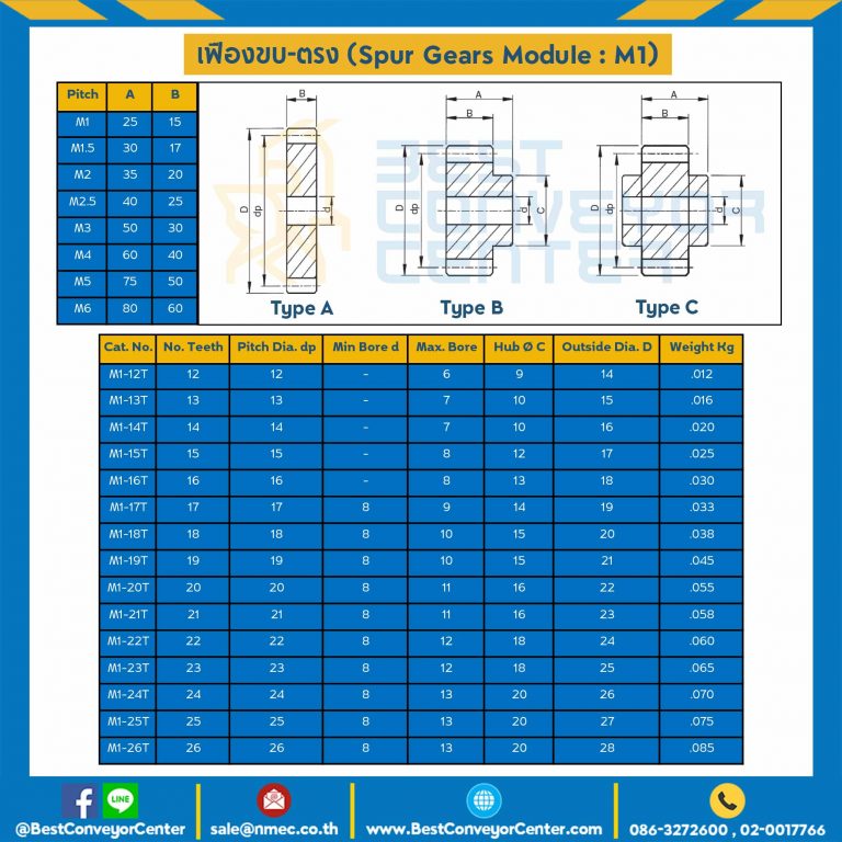 เฟืองขบเหล็กชุปแข็งปลายฟัน มีดุมแถวคู่ M1-100TC