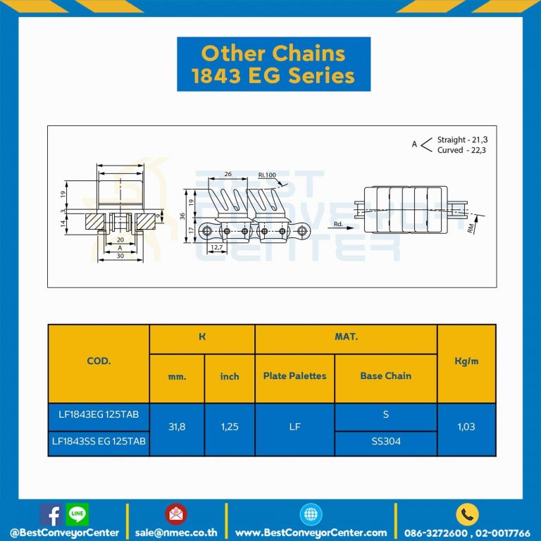 โซ่พลาสติกทางตรง Table Top Chain LF1843TAB ; 3.25 นิ้ว : LF1843 325TABdd