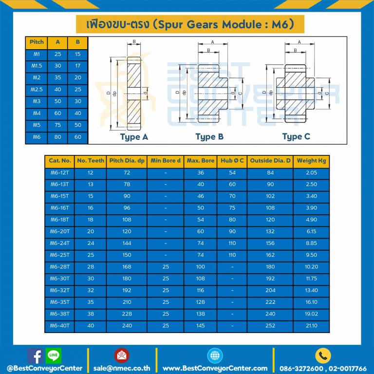 เฟืองขบสแตนเลส มีดุมแถวคู่ M6SS-12TC