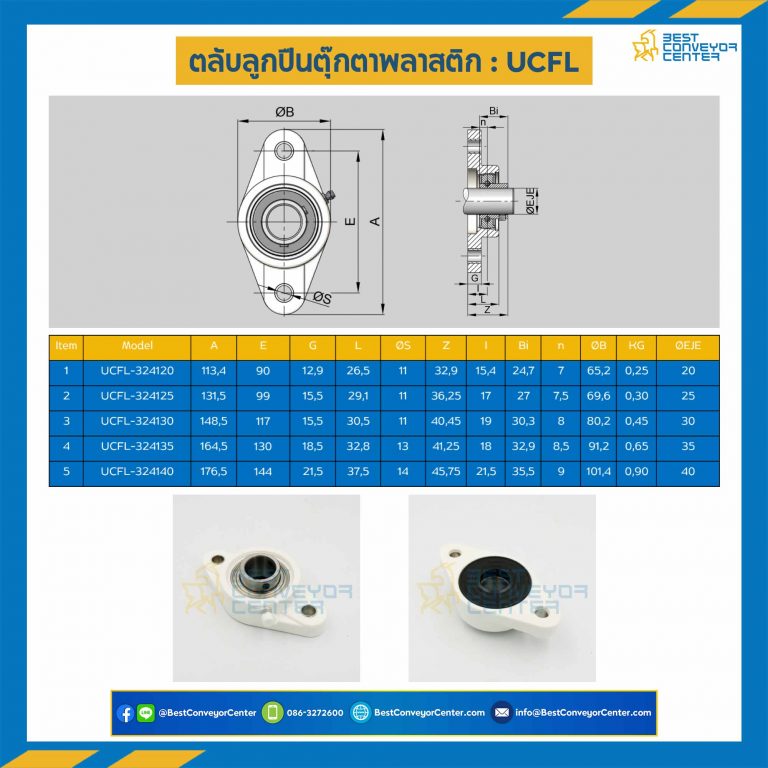 ลูกปืนตุ๊กตา UCFL3241 พลาสติกสีขาว ลูกปืนเหล็ก รูเพลา 40 mm. : UCFL3241-40