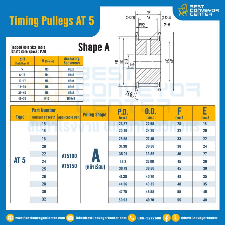 มู่เล่ย์ไทม์มิ่ง Pulley Timing AT5 หน้ากว้าง 10 mm. 15 ฟัน (มีดุม) : Pulley timing AT5-10-15TB