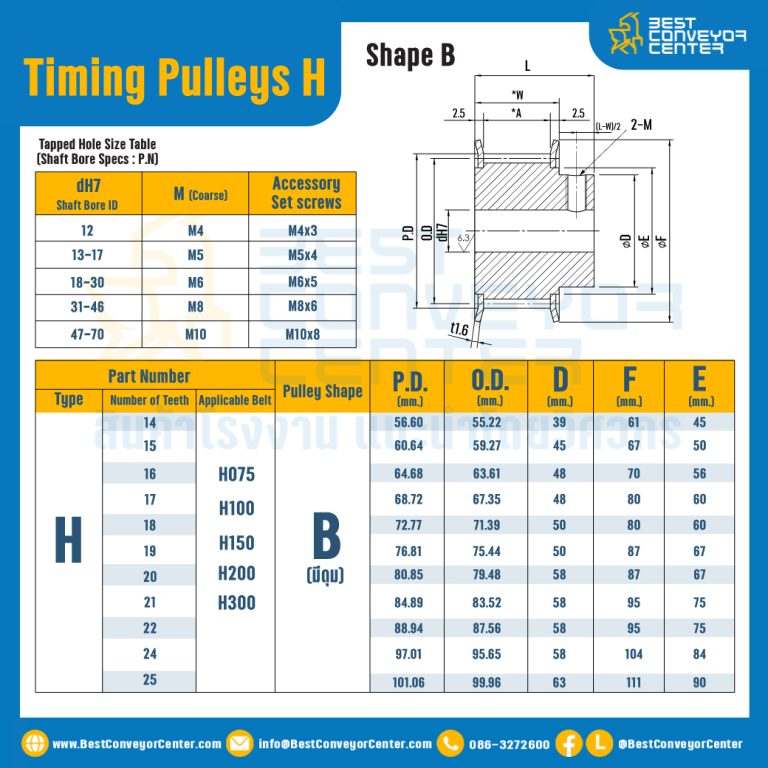 มู่เล่ย์ไทม์มิ่ง Pulley Timing H (มีดุม) หน้ากว้าง 19.1 mm. 14 ฟัน : Pulley Timing H-19.1-14TB