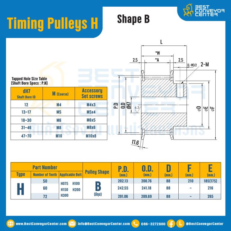 มู่เล่ย์ไทม์มิ่ง Pulley Timing H (มีดุม) หน้ากว้าง 19.1 mm. 14 ฟัน : Pulley Timing H-19.1-14TB