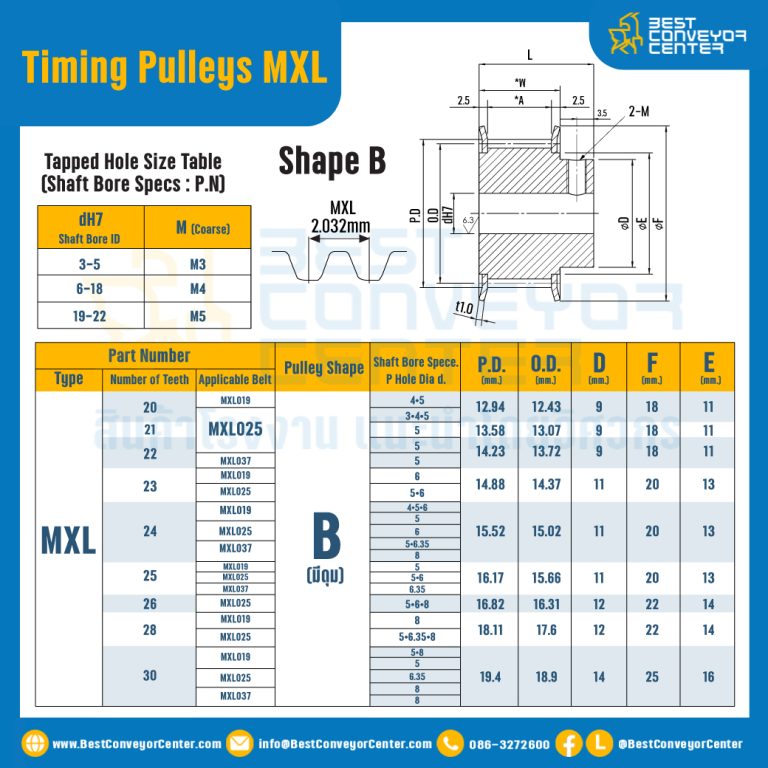 มู่เล่ย์ไทม์มิ่ง Pulley Timing MXL (มีดุม) หน้ากว้าง 4.8 mm. 20 ฟัน : Pulley Timing MXL-4.8-20TB
