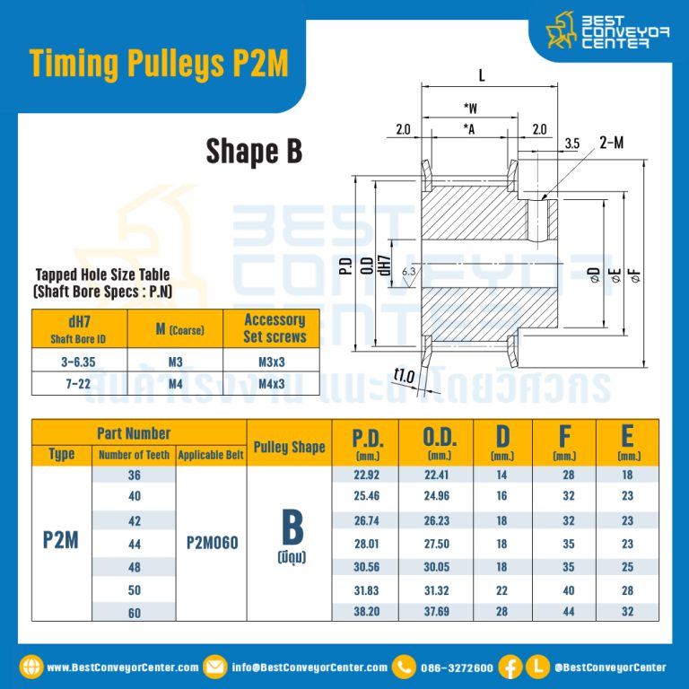 มู่เล่ย์ไทม์มิ่ง Pulley Timing P2M หน้ากว้าง 6 mm. 14 ฟัน (มีดุม) : Pulley Timing P2M-6-14TB