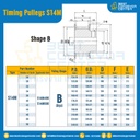 มู่เล่ย์ไทม์มิ่ง Pulley Timing S14M หน้ากว้าง 40 mm. 28 ฟัน (มีดุม) : Pulley Timing S14M-40-28TB
