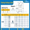 มู่เล่ย์ไทม์มิ่ง Pulley Timing S2M หน้ากว้าง 10 mm. 20 ฟัน : Pulley Timing S2M-10-20TA