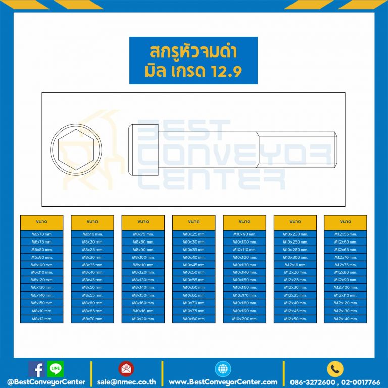 HS-M10L40x12.9B : สกรูหัวจมดำ เกรด 12.9 ขนาด M10x40 mm.