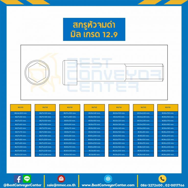 สกรูหัวจมดำ เกรด 12.9 ขนาด M14x75 mm. : HS-M14L75x12.9B