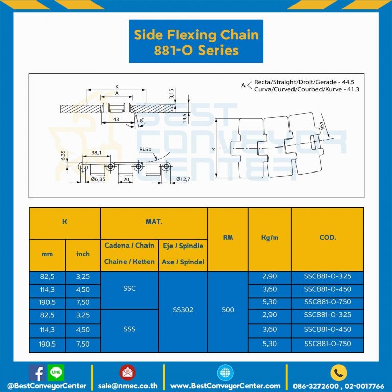 โซ่สแตนเลสทางโค้ง Table Top Chain SSC881-O TAB ; 4.5 นิ้ว. : SSC881-O 450TAB