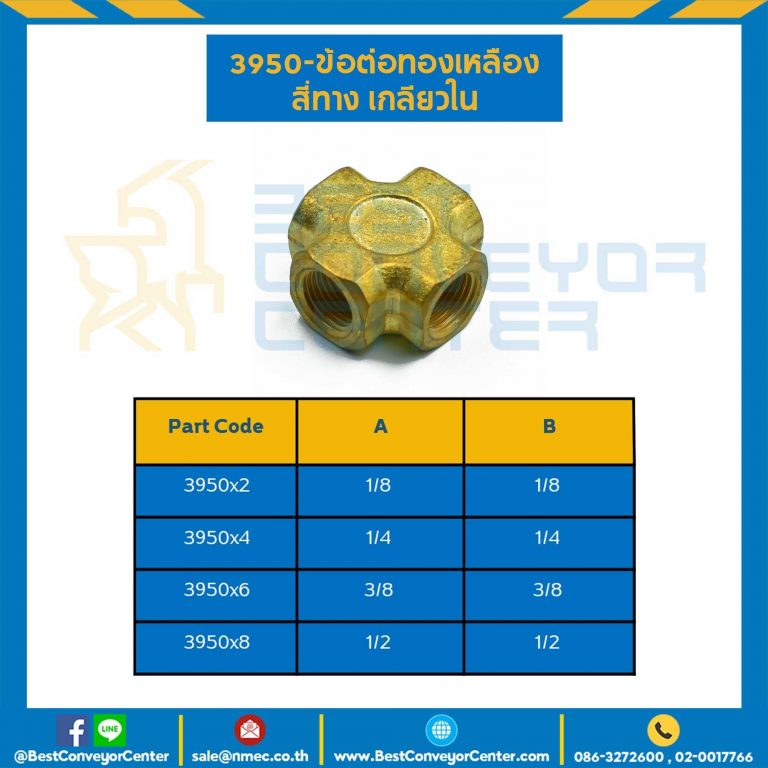ข้อต่อทองเหลืองสี่ทางเกลียวใน 3950×4