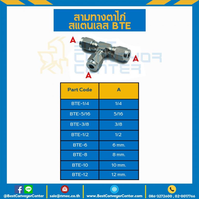BTE-10 : สามทางตาไก่ สแตนเลส 10 mm.
