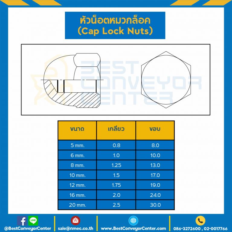 หัวน็อตหมวกล็อค ขนาด M10x1.5 ขอบ 17 mm. : CLN-M16
