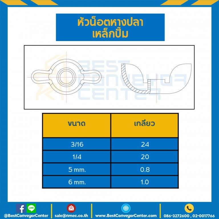 หัวน็อตหางปลาปั้ม ขนาด 3/16″x24 mm. : WN-3/16