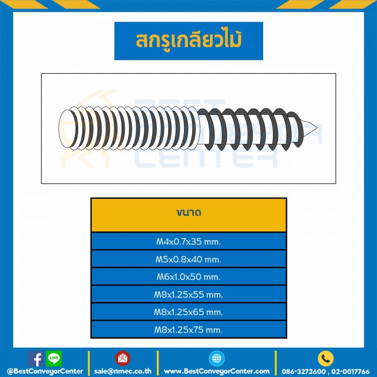 สกรูเกลียวไม้ ชุบรุ้ง ขนาด M6x1.0x50 mm. : HWS-M6L50