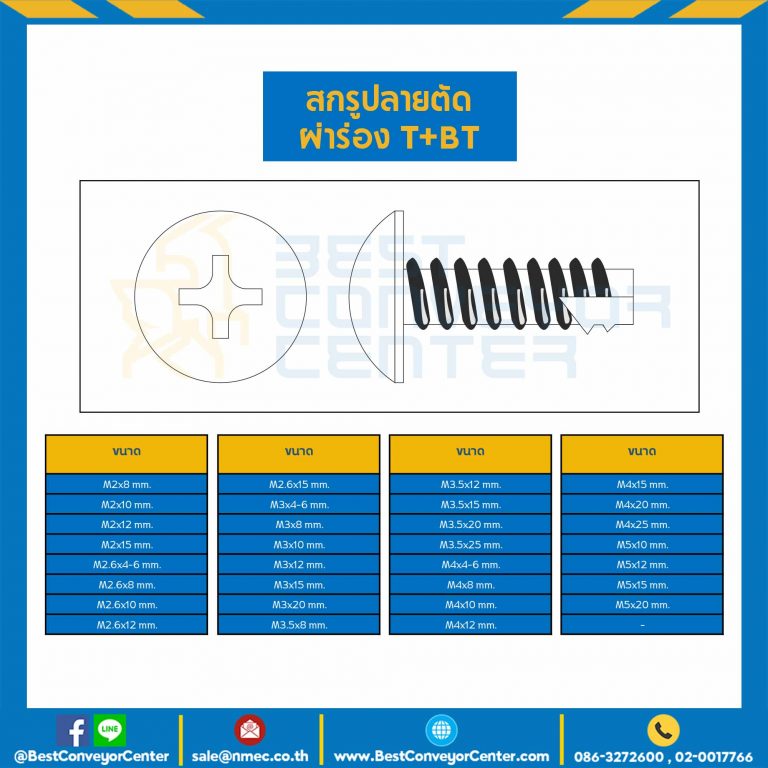 สกรูเกลียวเหล็กปลายตัดผ่าร่อง T+BT ขนาด M2.6×10 mm. : HSTBT-M2.6L14
