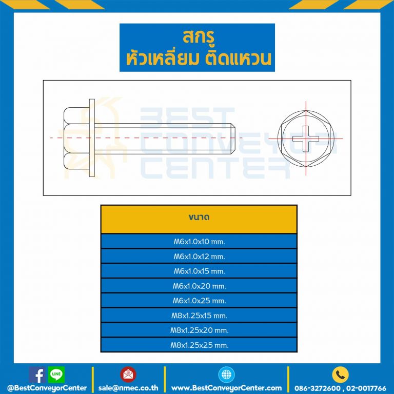สกรูหัวเหลี่ยมติดแหวน HW+ ขนาด M6x1.0x10 mm. : HSW-M6L13