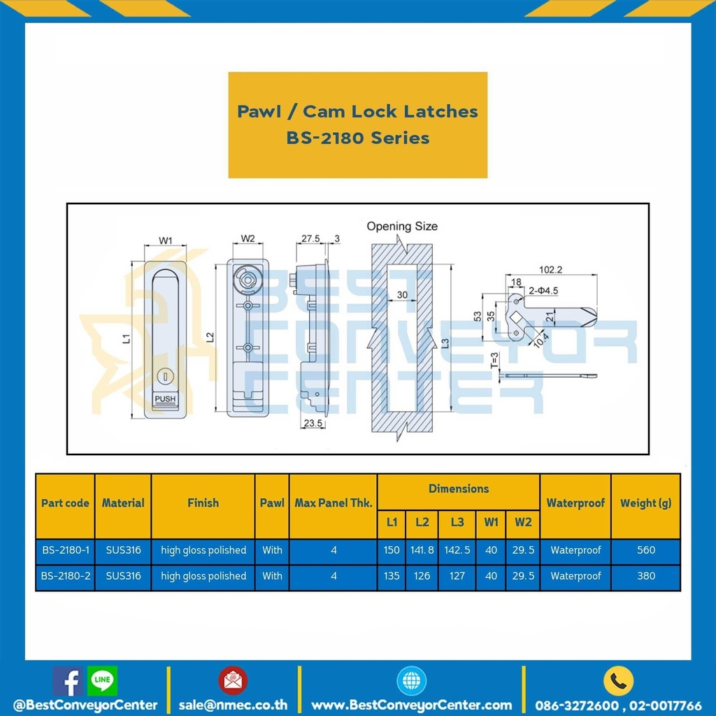 BS-2180-2 Cam Lock Latches SUS316 Pawl with W40L135