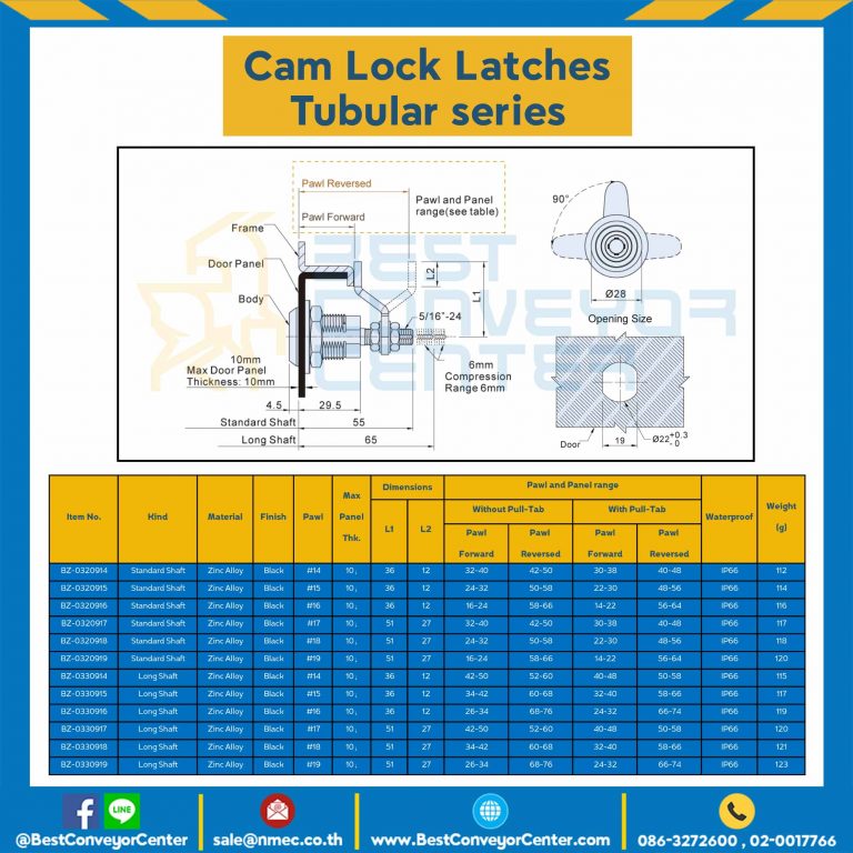 BZ-0320914 Cam Lock Latches Tubular-Standard Shaft Zinc Alloy-Black Pawl #19