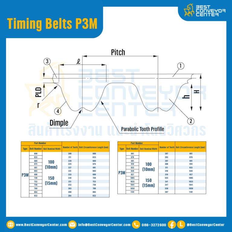 ไทม์มิ่ง เบลล์ Timing Belt P3M หน้ากว้าง 10 mm. 100 ฟัน ยาว 300 mm. : Timing Belt P3M-10-100T-365