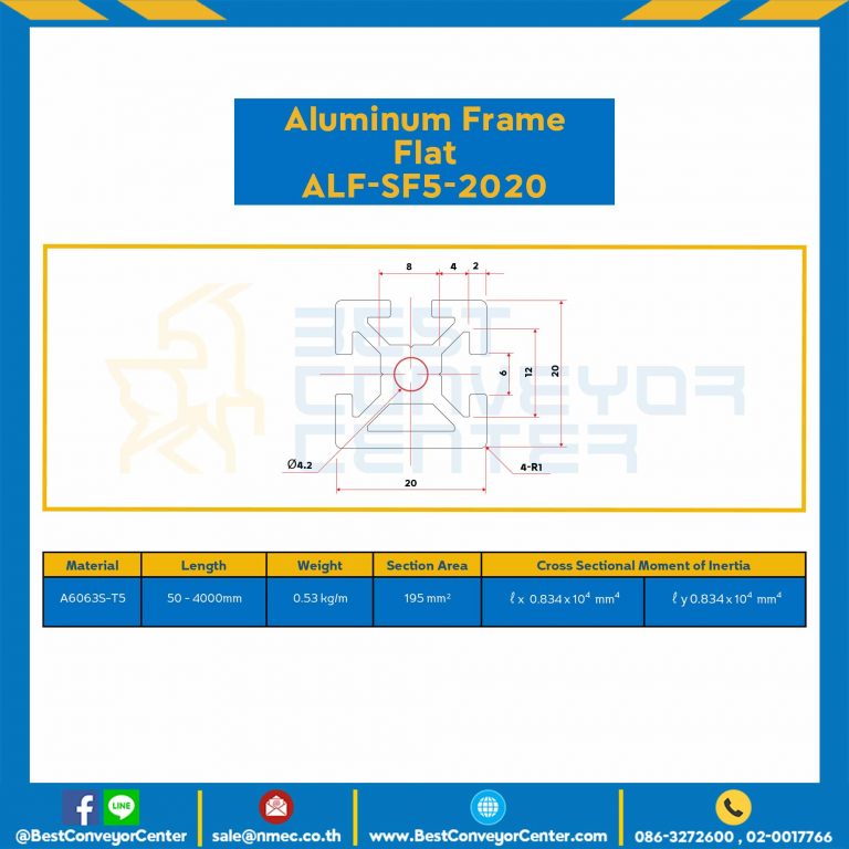 Aluminum Frame 5 Series Slot width 6 20×20 mm. L100 mm. Clear Anodize (Flat) : ALF-SF5-2020-172