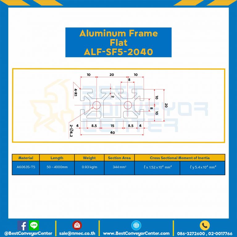 Aluminum Frame 5 Series Slot width 6 20×40 mm. L100 mm. Clear Anodize (Flat) : ALF-SF5-2040-124
