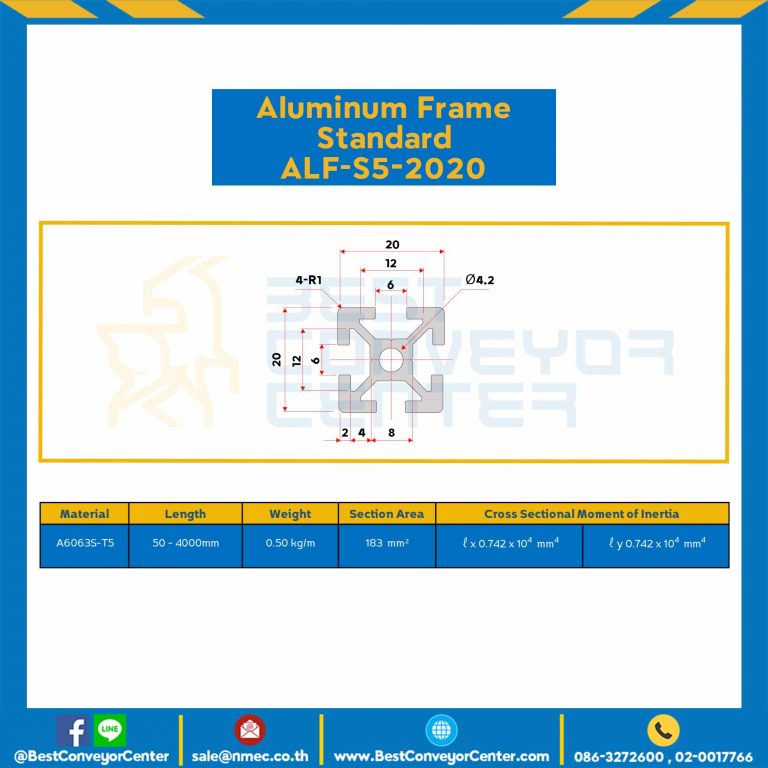 Aluminum Frame 5 Series Slot width 6 20×20 mm. L100 mm. : ALF-S5-2020-L171