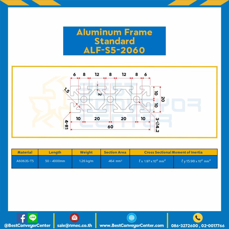 Aluminum Frame 5 Series Slot width 6 20×60 mm. L100 mm. Clear Anodize : ALF-S5-2060-102