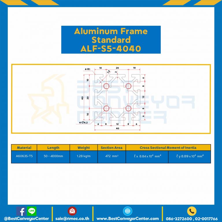 Aluminum Frame 5 Series Slot width 6 40×40 mm. L100 mm. Clear Anodize : ALF-S5-4040-134