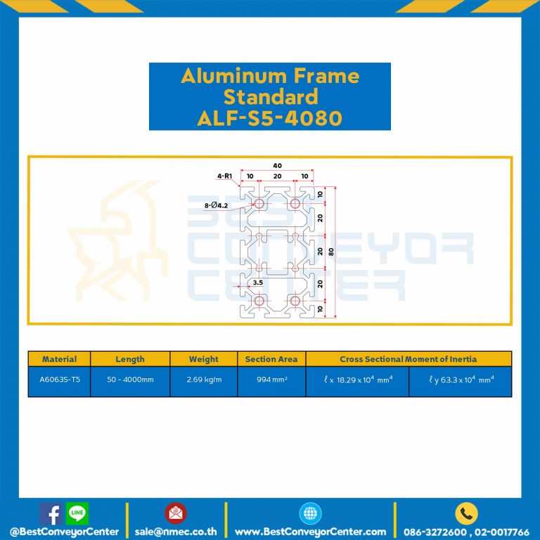 Aluminum Frame 5 Series Slot width 6 40×80 mm. L100 mm. Clear Anodize : ALF-S5-4080-150