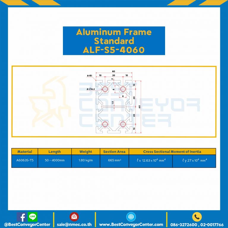 Aluminum Frame 5 Series Slot width 6 40×60 mm. L100 mm. Clear Anodize : ALF-S5-4060-126