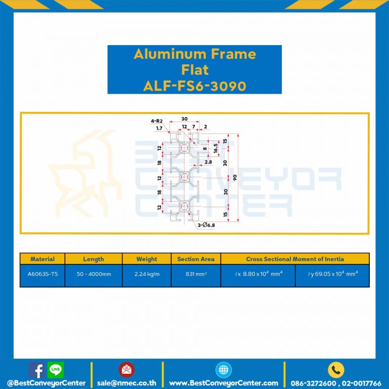 Aluminum Frame 6 Series Slot width 8 30×90 mm. L100 mm. Clear Anodize (Flat) : ALF-FS6-3090-111