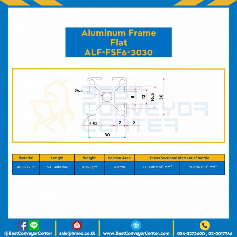 Aluminum Frame 6 Series Slot width 8 30×30 mm. L100 mm. Clear Anodize (Flat) : ALF-FSF6-3030-161