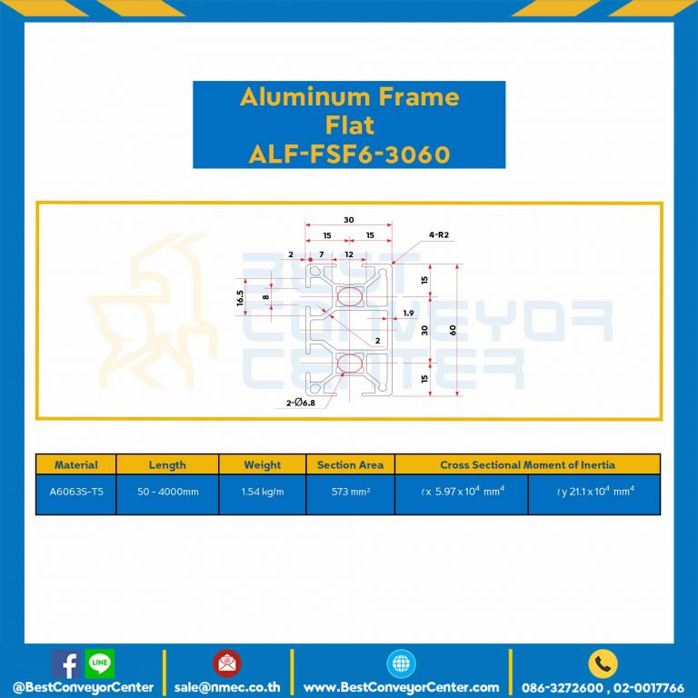Aluminum Frame 6 Series Slot width 8 30×60 mm. L100 mm. Clear Anodize (Flat) : ALF-FSF6-3060-113