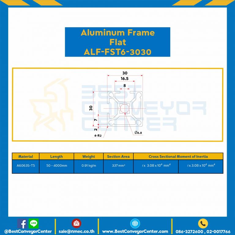 Aluminum Frame 6 Series Slot width 8 30×30 mm. L100 mm. Clear Anodize (Flat) : ALF-FST6-3030-169