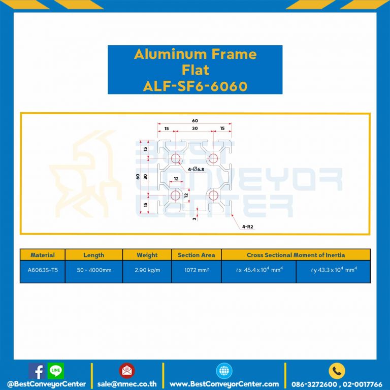 Aluminum Frame 6 Series Slot width 8 60×60 mm. L100 mm. Clear Anodize (Flat) : ALF-SF6-6060-106