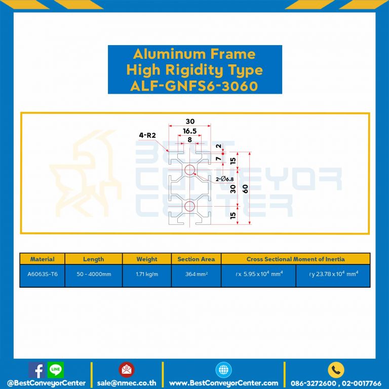 Aluminum Frame 6 Series Slot width 8 30×60 mm. L100 mm. Clear Anodize (High Rigdity) : ALF-GNFS6-3060-101