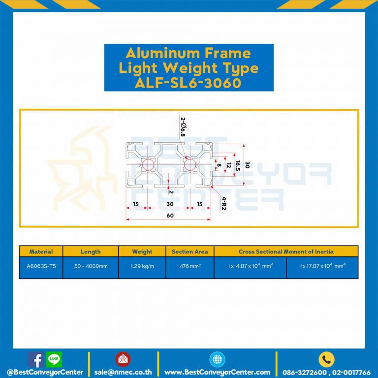 Aluminum Frame 6 Series Slot width 8 30×60 mm. L100 mm. Clear Anodize (Light Weight) : ALF-SL6-3060-104