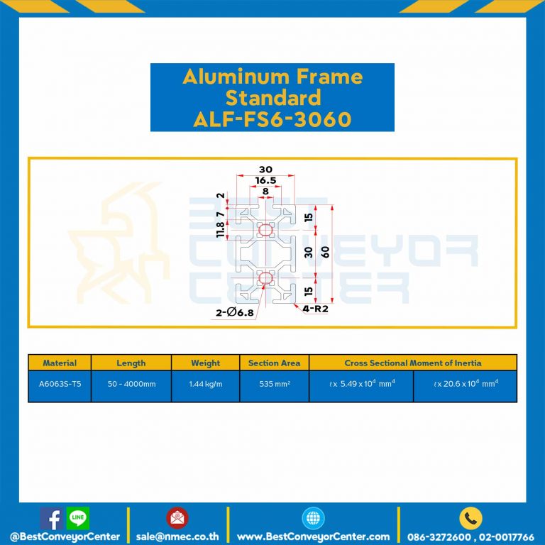 Aluminum Frame 6 Series Slot width 8 30×60 mm. L100 mm. Clear Anodize : ALF-FS6-3060-139