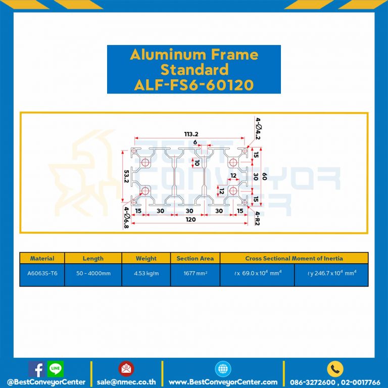 Aluminum Frame 6 Series Slot width 8 60×120 mm. L100 mm. Clear Anodize : ALF-FS6-60120-104