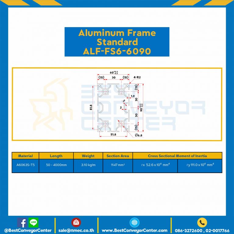 Aluminum Frame 6 Series Slot width 8 60×90 mm. L100 mm. Clear Anodize : ALF-FS6-6090-103