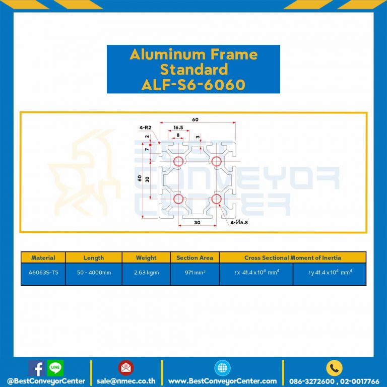 Aluminum Frame 6 Series Slot width 8 60×60 mm. L100 mm. Clear Anodize : ALF-S6-6060-140