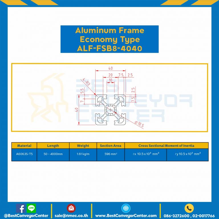 Aluminum Frame 8 Series Slot width 10 40×40 mm. L100 mm. Black Anodize (Economy Type) : ALF-FSB8-4040-100