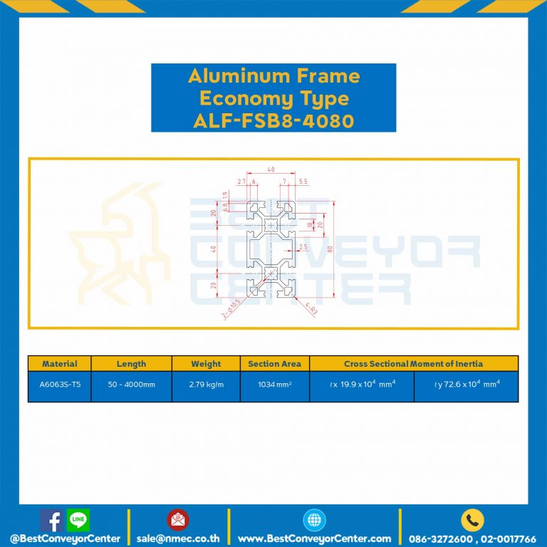 Aluminum Frame 8 Series Slot width 10 40×80 mm. L100 mm. Black Anodize (Economy Type) : ALF-FSB8-4080-103