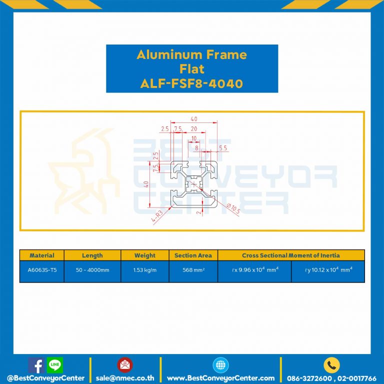 Aluminum Frame 8 Series Slot width 10 40×40 mm. L100 mm. Clear Anodize (Flat) : ALF-FSF8-4040-110