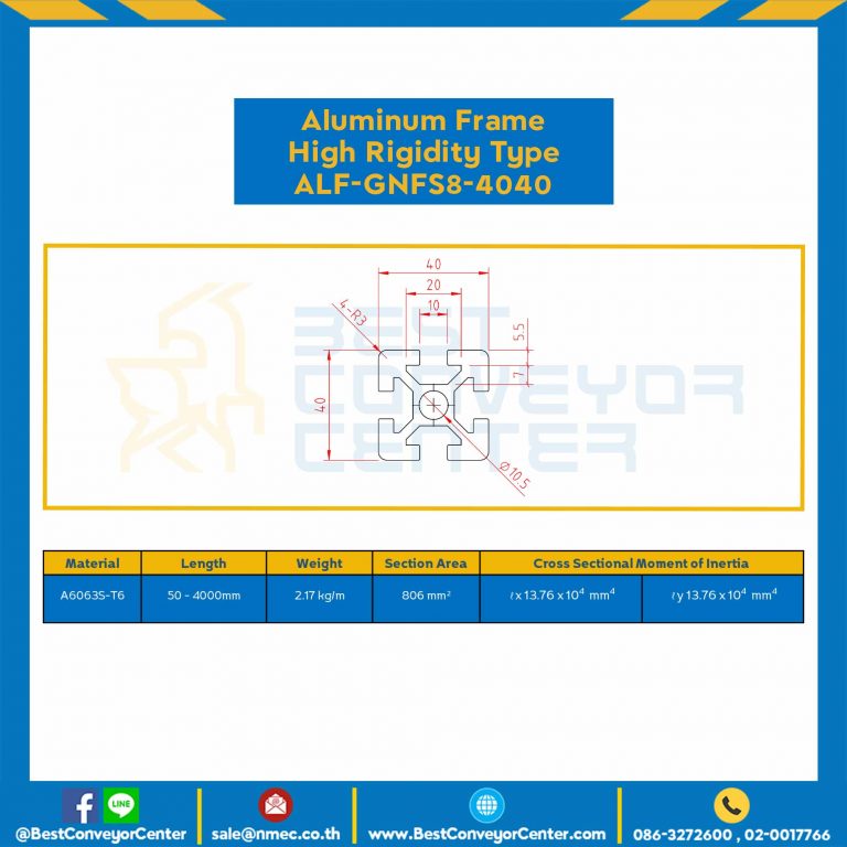 Aluminum Frame 8 Series Slot width 10 40×40 mm. L100 mm. Clear Anodize (High Rigidity) : ALF-GNFS8-4040-101