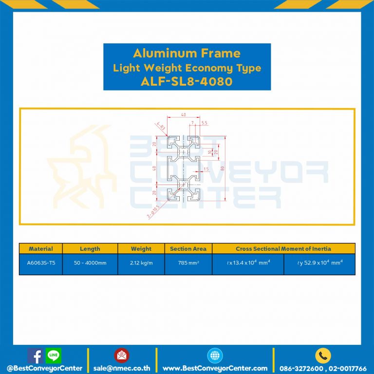 Aluminum Frame 8 Series Slot width 10 40×80 mm. L100 mm. Clear Anodize (Light Weight Economy Type) : ALF-SL8-4080-105