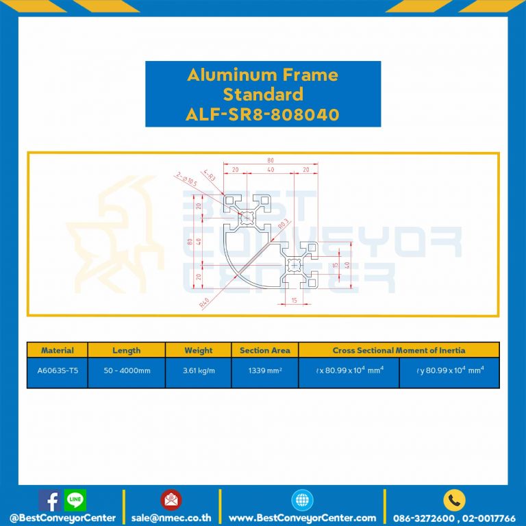 Aluminum Frame 8 Series Slot width 10 80x80x40 mm. L100 mm. Clear Anodize : ALF-SR8-808040-112