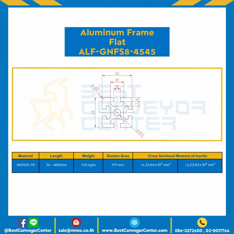 Aluminum Frame 8-45 Series Slot width 10 45×45 mm. L100 mm. Clear Anodize : ALF-GNFS8-4545-151
