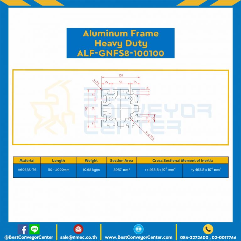 Aluminum Frame 8-45 Series Slot width 10 100×100 mm. L100 mm. Clear Anodize (Heavy Duty) : ALF-GNFS8-100100-156